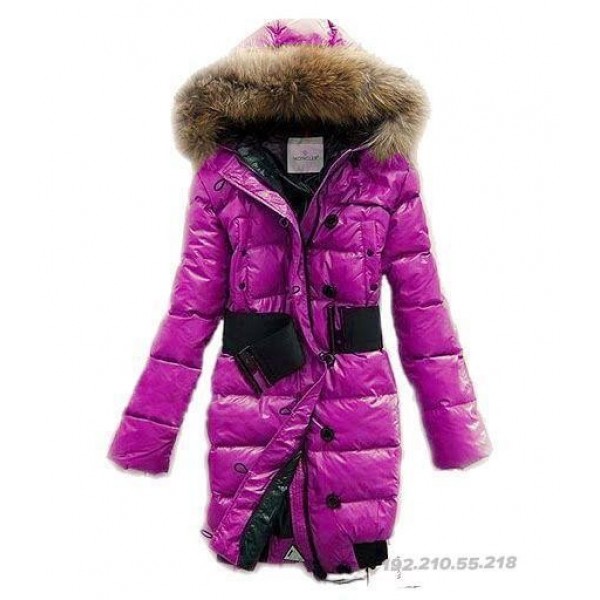 Moncler Fashion rosso Rose Fur Cap E cinturino lungo Cappotti uscita